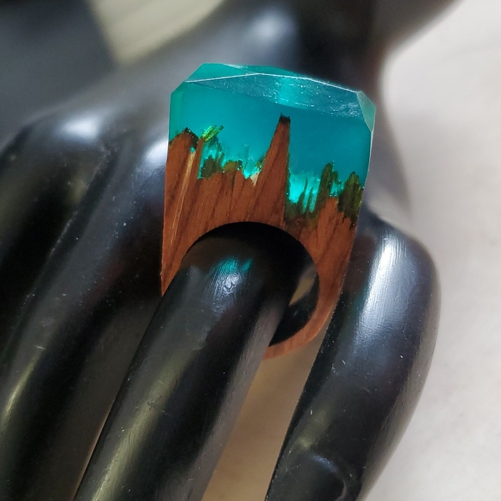 Enchanted Abstract Design Wood Resin Ring